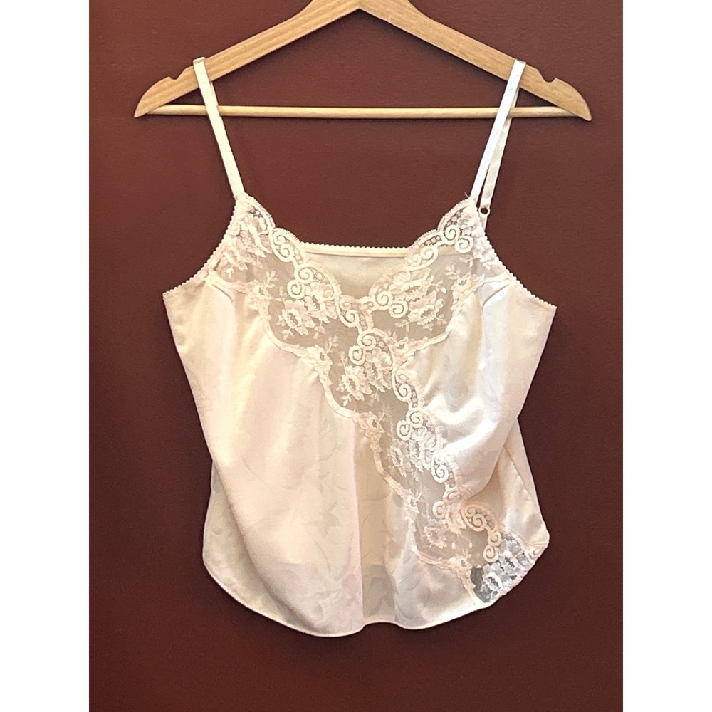 90s JCPenney Camisole Coquette Balletcore Regencycore Cream Lace Satin Top SM
